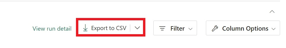 Captura de tela da opção exportar para CSV.