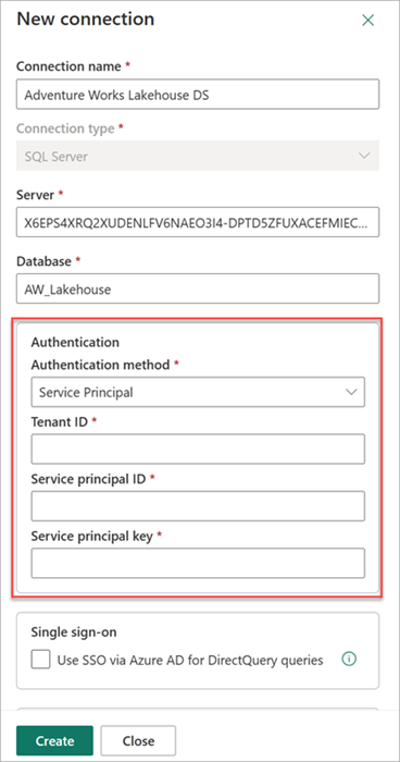 Captura de dados de credenciais de autenticação especificadas nas novas configurações de conexão.