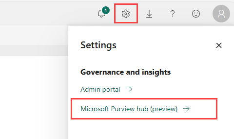 Captura de tela do link do hub do Microsoft Purview nas configurações do Fabric.