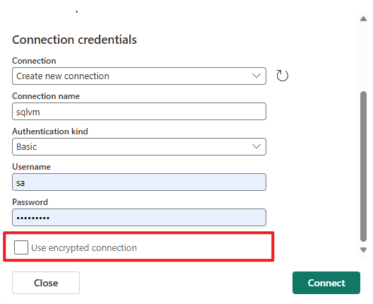 Captura de tela que mostra a seção Credenciais de conexão da página Conectar.