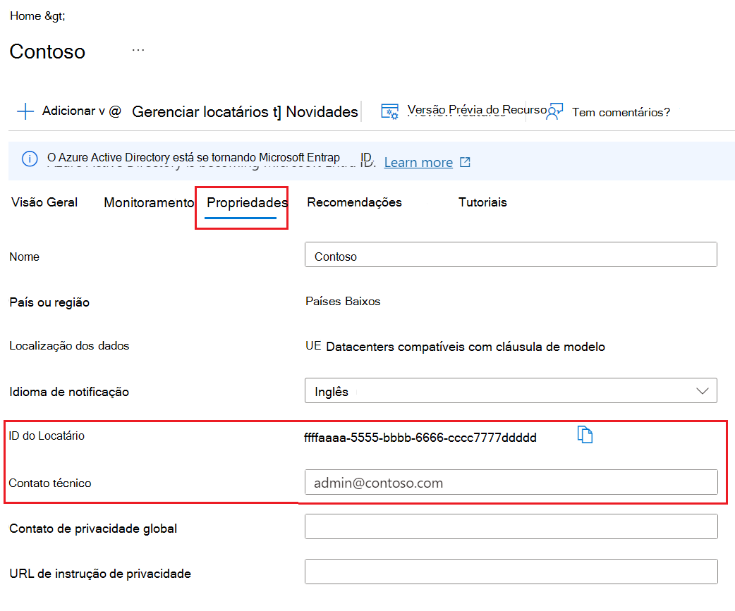 Localizar o contacto técnico de um inquilino