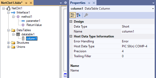 Screenshot shows new column and properties.