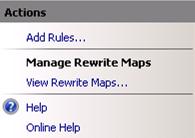 Screenshot of the Actions pane showing the View Rewrite Maps option.