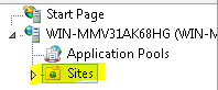 Captura de tela da árvore de navegação do I I S Manager. A opção Sites é destacada.