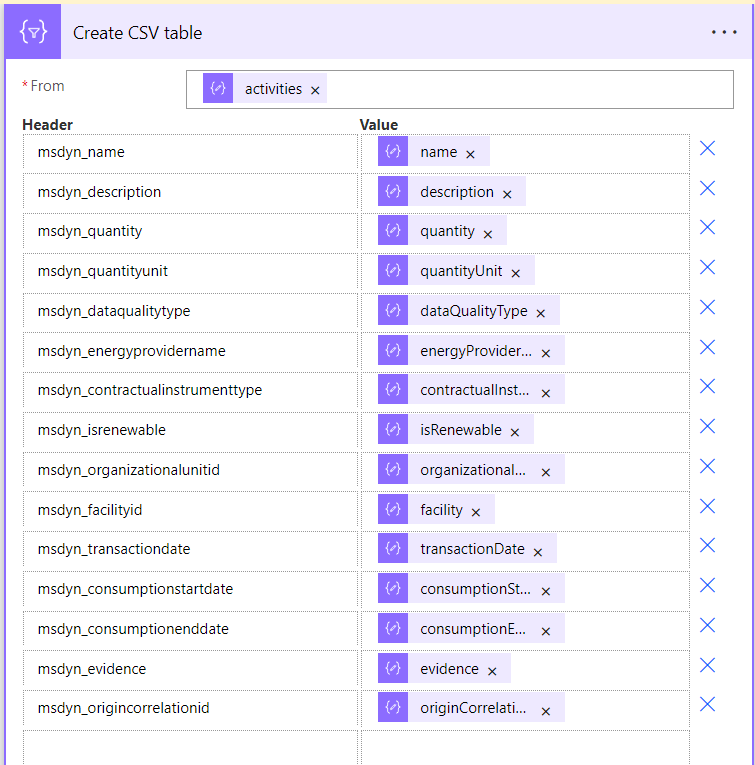 Captura de tela que mostra uma ação Criar tabela CSV em um fluxo da nuvem automatizado.