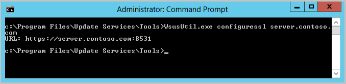 O comando wsusutil configuressl que devolve o URL HTTPS para WSUS