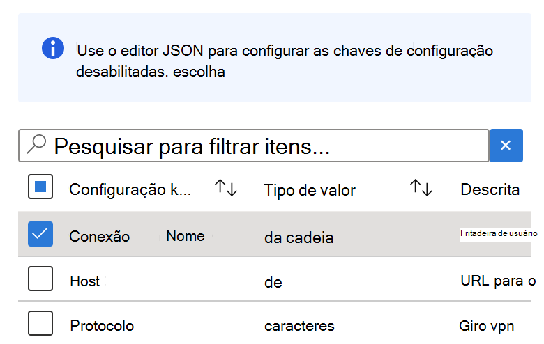 No Estruturador de configuração, selecione qualquer chave com um tipo de valor de cadeia no Microsoft Intune política de configuração de aplicações VPN