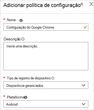 Adicionar política de Configuração do Google Chrome