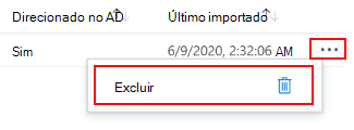 Captura de ecrã que mostra como eliminar ou remover o objeto de política de grupo (GPO) que importou no analisador de Política de Grupo no Microsoft Intune e Intune centro de administração.