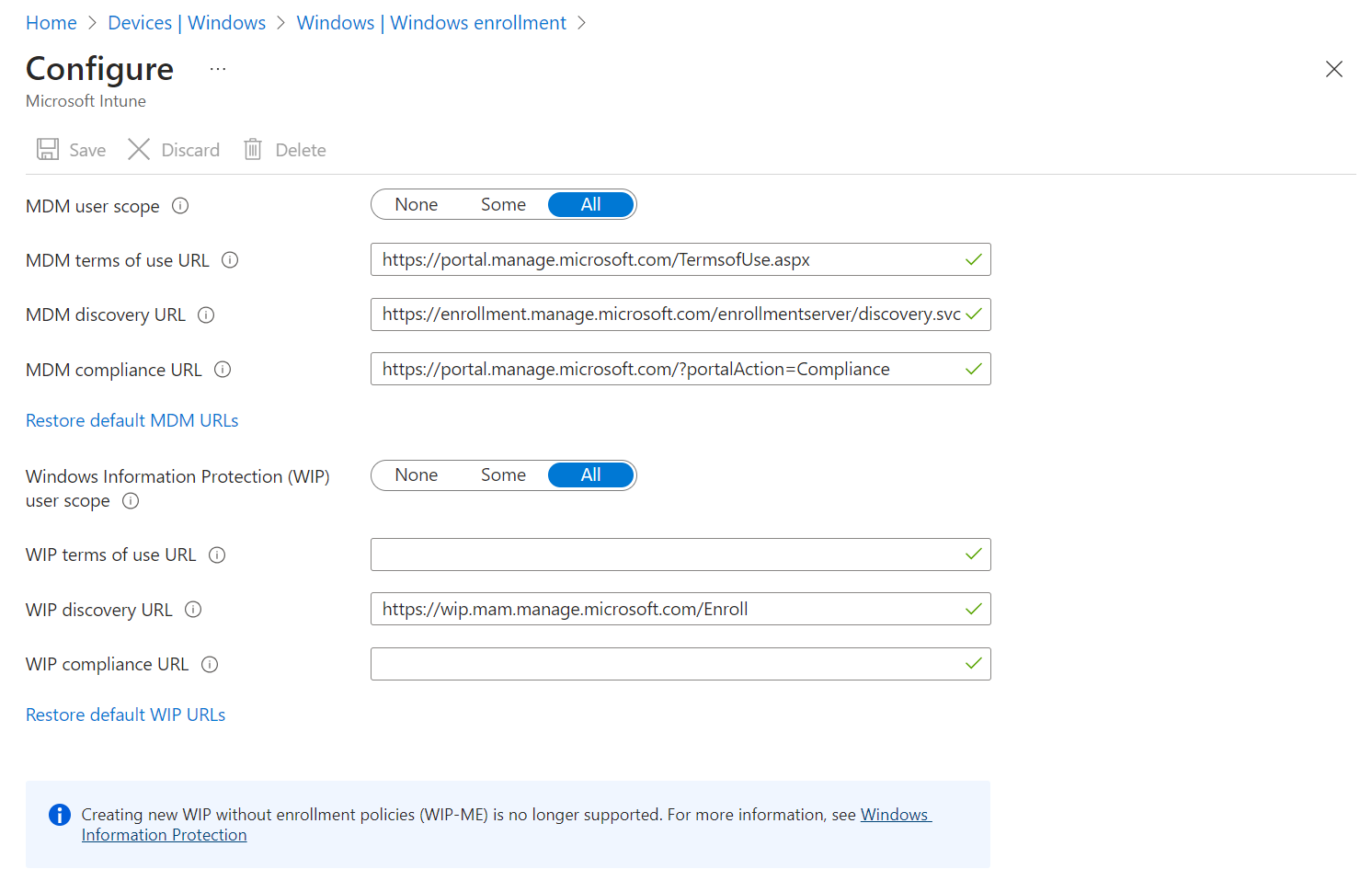 Captura de ecrã a mostrar a Microsoft Entra âmbito de utilizador mdm.