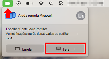 Uma captura de ecrã da caixa de diálogo de partilha de ecrã do macOS para permitir a partilha de ecrã para Ajuda remota Microsoft