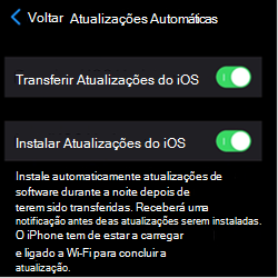 Captura de ecrã que mostra as definições de atualização automática em dispositivos iOS/iPadOS da Apple.