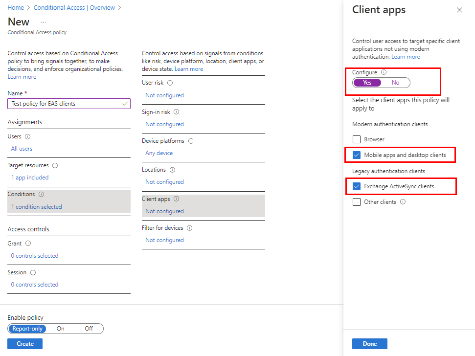 Configurar aplicações cliente para a categoria Condições.