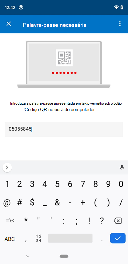Captura de ecrã do ecrã palavra-passe necessária da aplicação Intune.