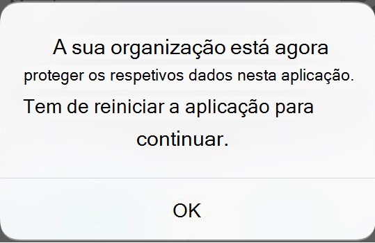 Captura de ecrã da mensagem no ecrã recebida sobre a aplicação protegida.