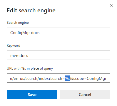 Adicione ao Microsoft Edge um motor de busca personalizado para documentação técnica da Microsoft.