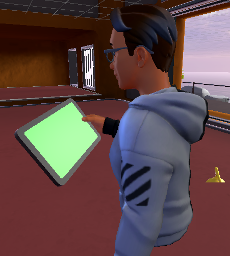 Captura de tela de um avatar segurando o tablet.