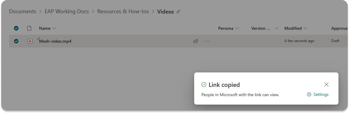 Link do Sharepoint copiado no sharepoint