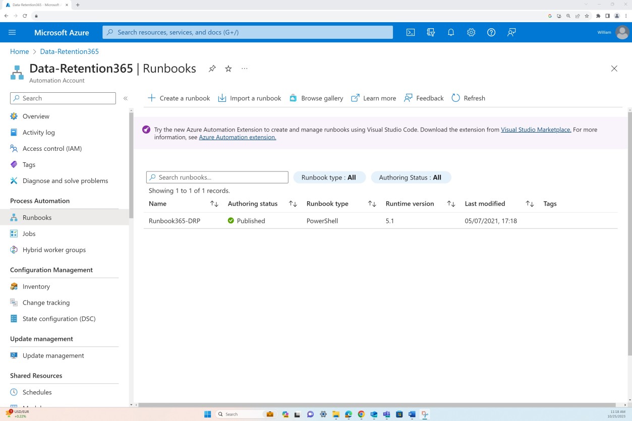 Definições de retenção de Dados do Azure.