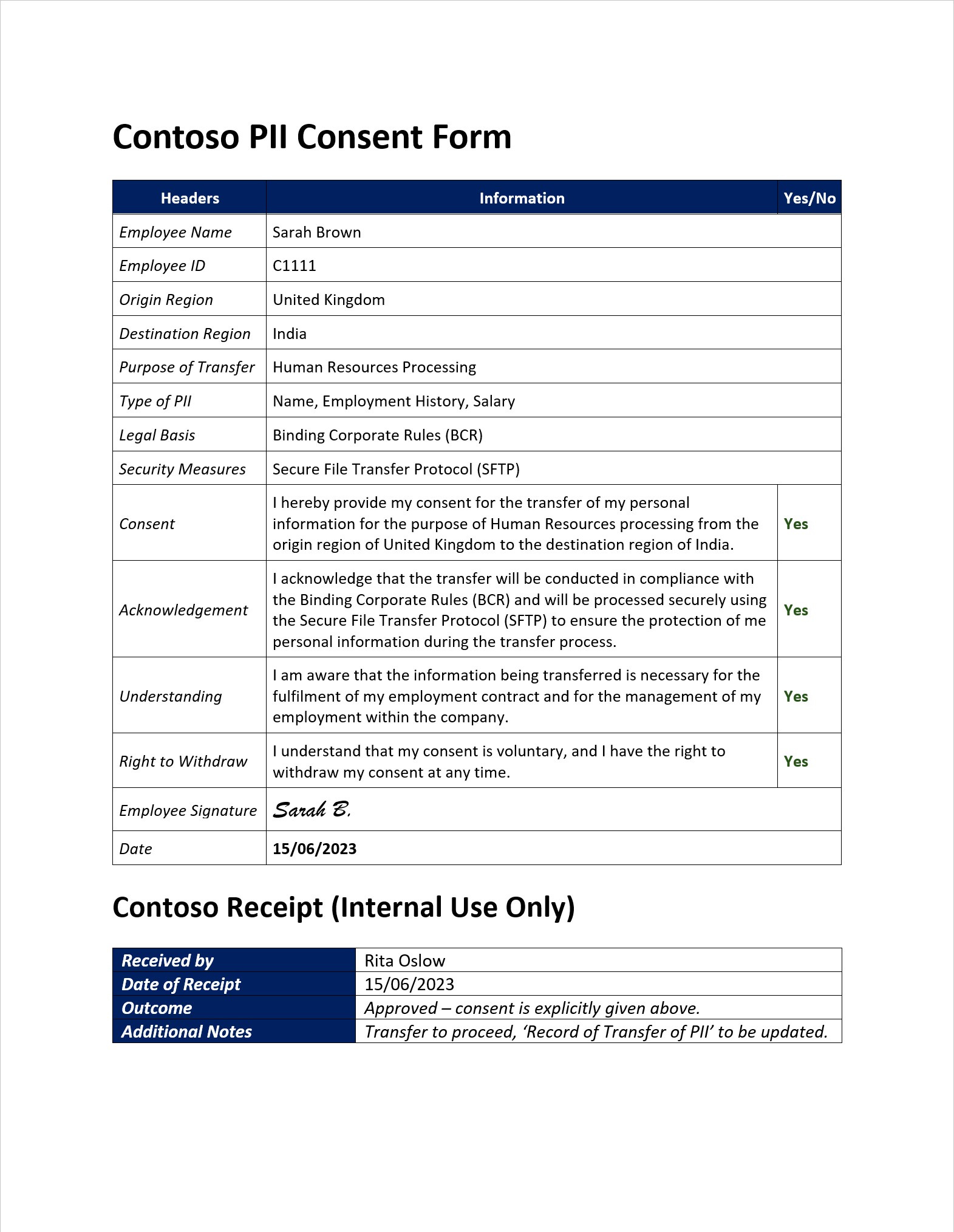 Documento de formulário de consentimento.