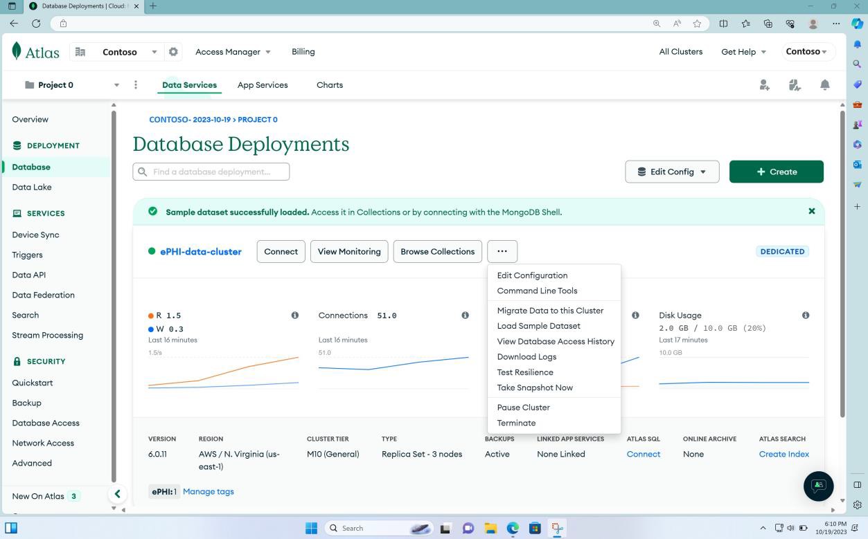 Página da base de dados da Cloud do MongoDB.