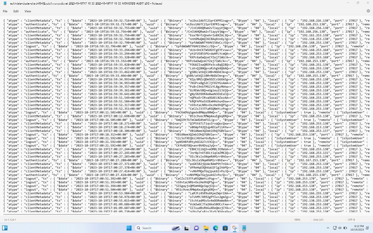 Transferência de registos da Cloud do MongoDB.