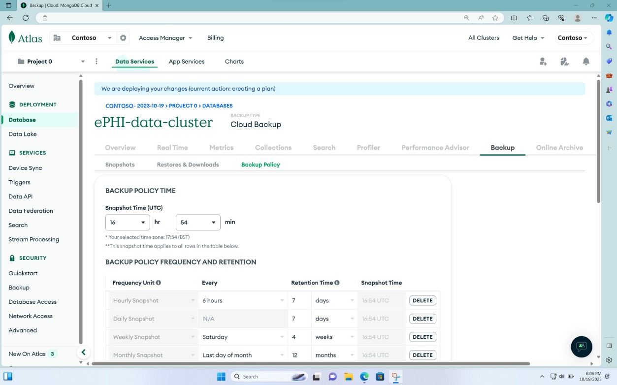 Página da base de dados da Cloud do MongoDB.