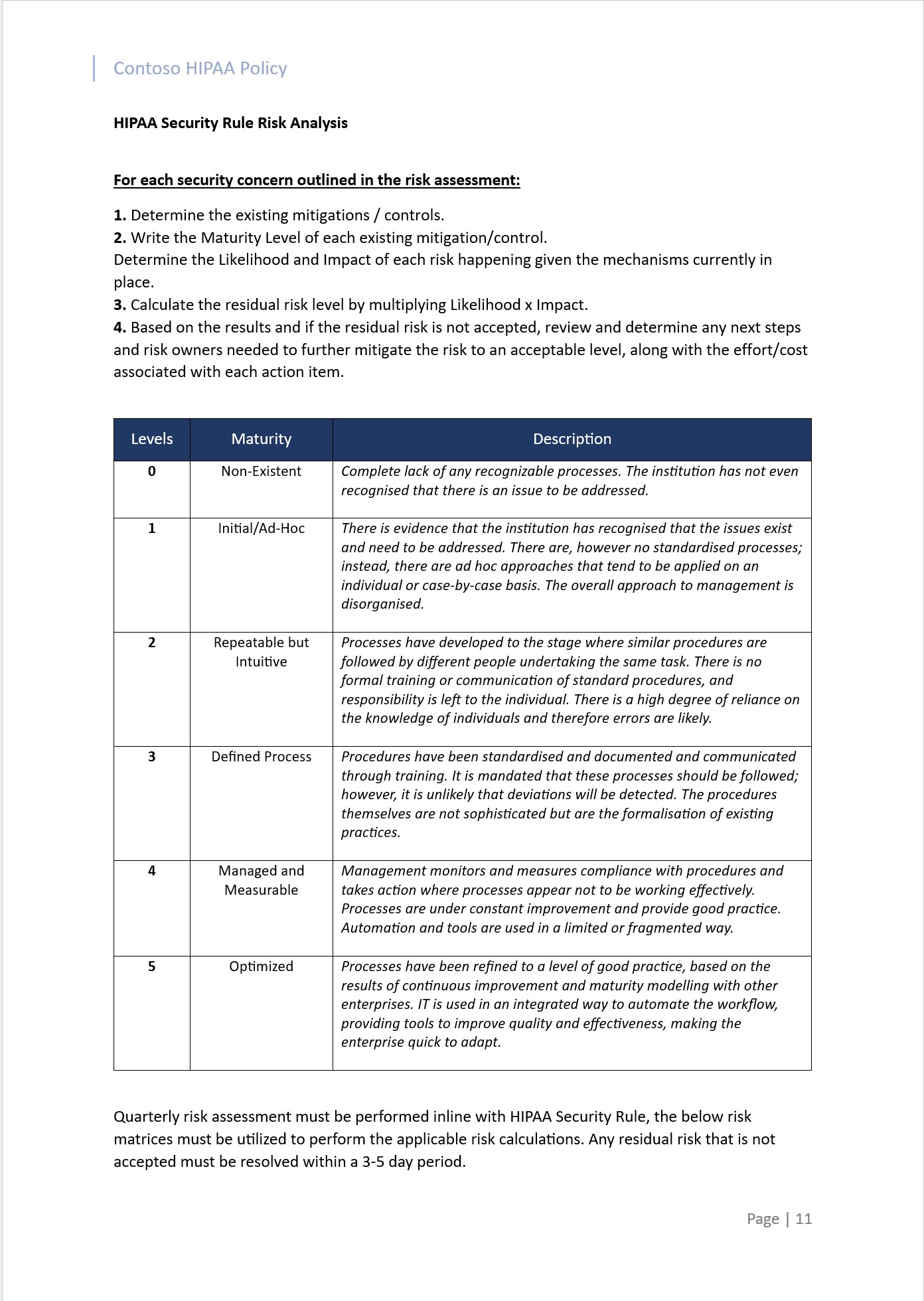 Documento de política HIPAA.