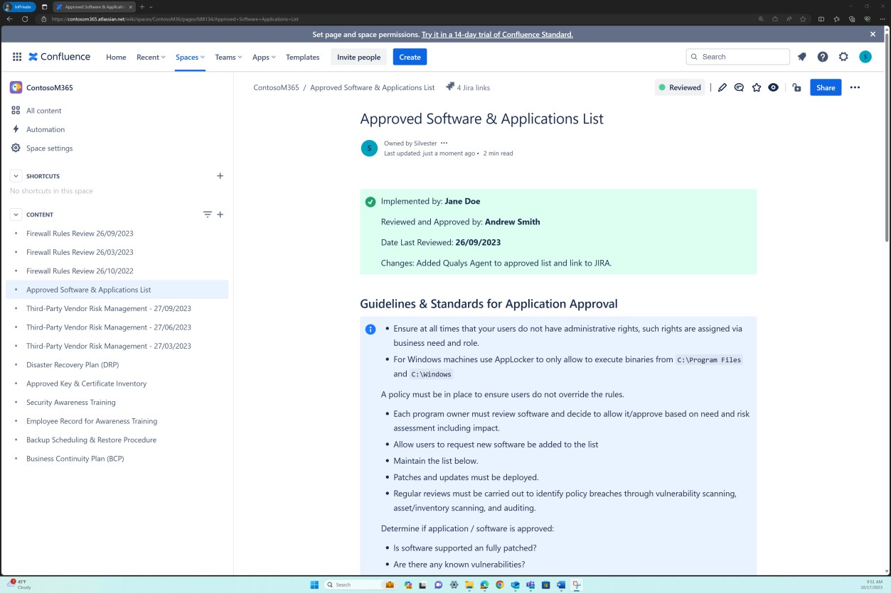 Uma lista de aplicações e software aprovados.