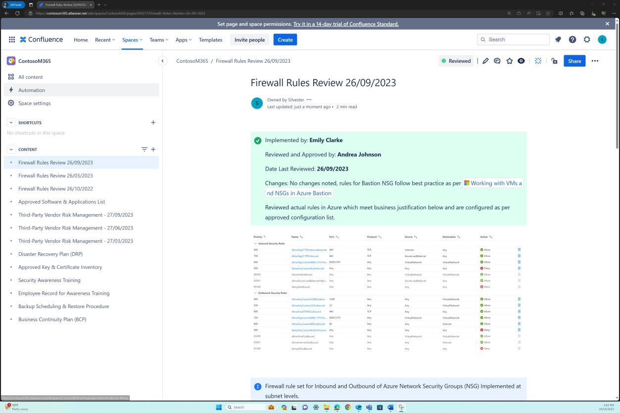 As regras de firewall do Confluence analisam o dashboard.