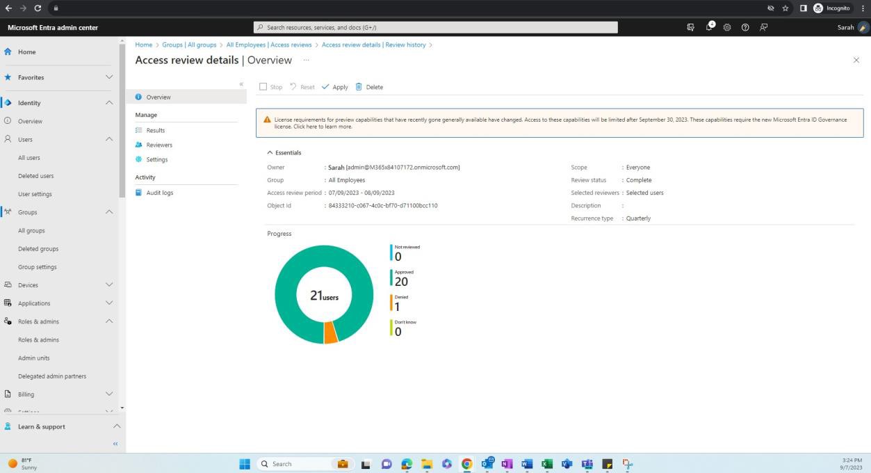 Revisões de acesso ao centro de administração do Microsoft Entra.