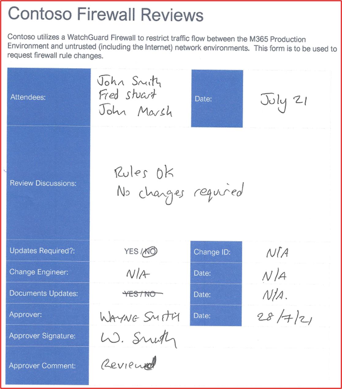 captura de ecrã a mostrar provas de uma revisão da Firewall que ocorre em julho de 2021.