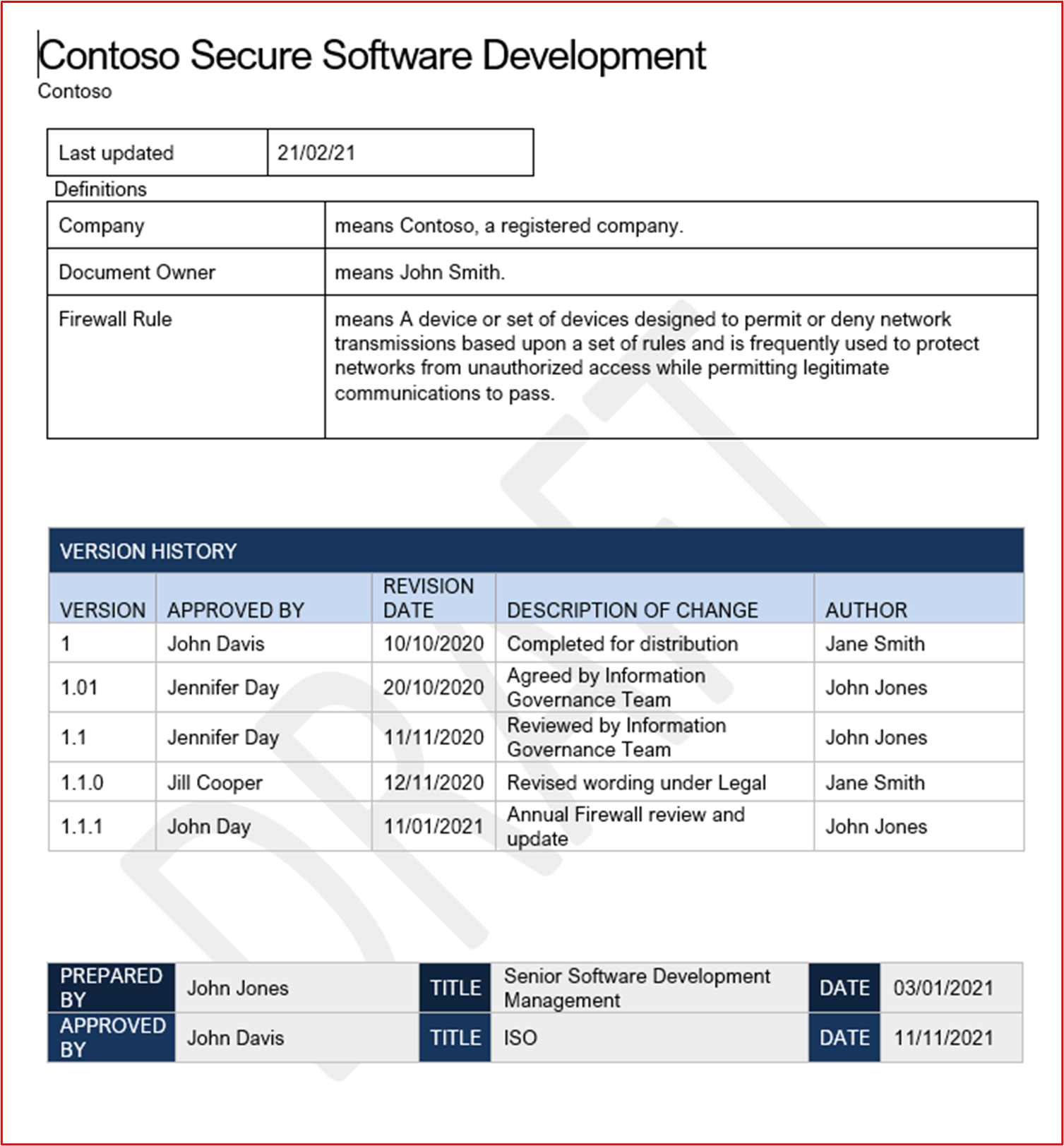 Captura de ecrã de um extrato do Procedimento de Desenvolvimento de Software Seguro da Contoso