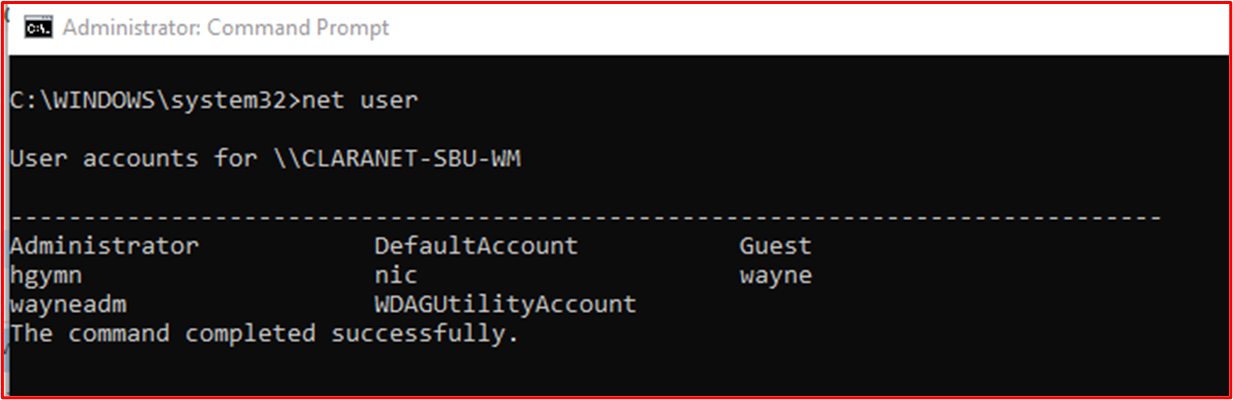 captura de ecrã a mostrar contas de utilizador configuradas para o componente de sistema no âmbito 