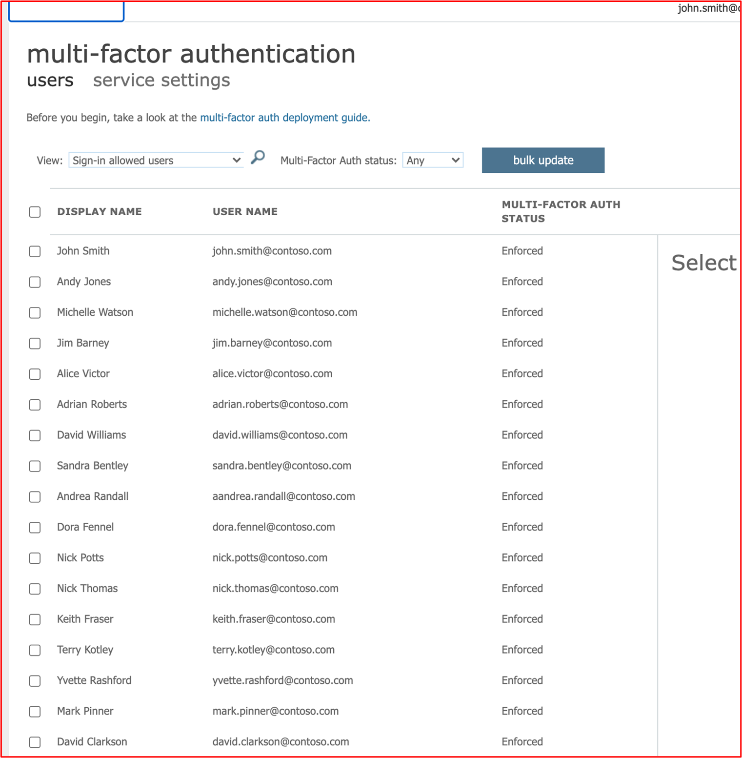 mostrar que todos os utilizadores do Azure têm a MFA ativada.