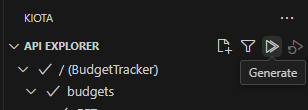O botão Gerar no explorador de API kiota