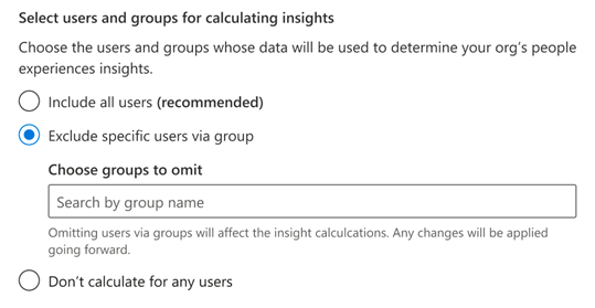 Captura de ecrã: opção para excluir utilizadores específicos através do grupo ao calcular informações.