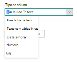 Captura de tela da parte Configurações avançadas do painel extrator nova entidade mostrando a opção Tipo de coluna.