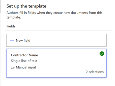 Captura de tela do painel Configurar o modelo mostrando o nome do campo e a fonte de dados associada.