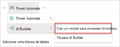 Captura de tela mostrando o modelo do AI Builder.