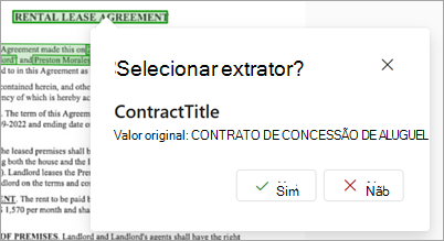 Captura de ecrã da caixa Selecionar extrator na página de detalhes do extrator.