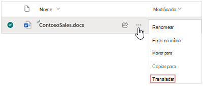 Captura de ecrã a mostrar a opção Traduzir junto ao documento.