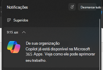 Captura de tela mostrando o pop-up de notificação do Copilot.