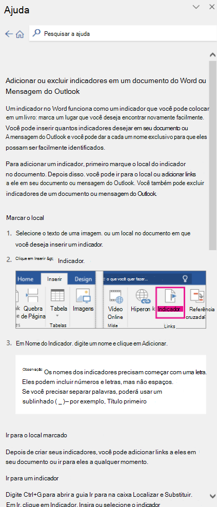 Captura de ecrã: Exemplo de artigo de ajuda da aplicação word para ambiente de trabalho