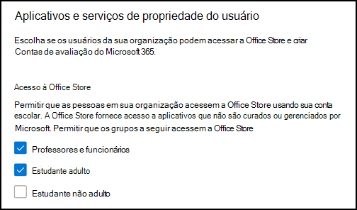 Permitir que o utilizador aceda às definições da Loja Office para EDU