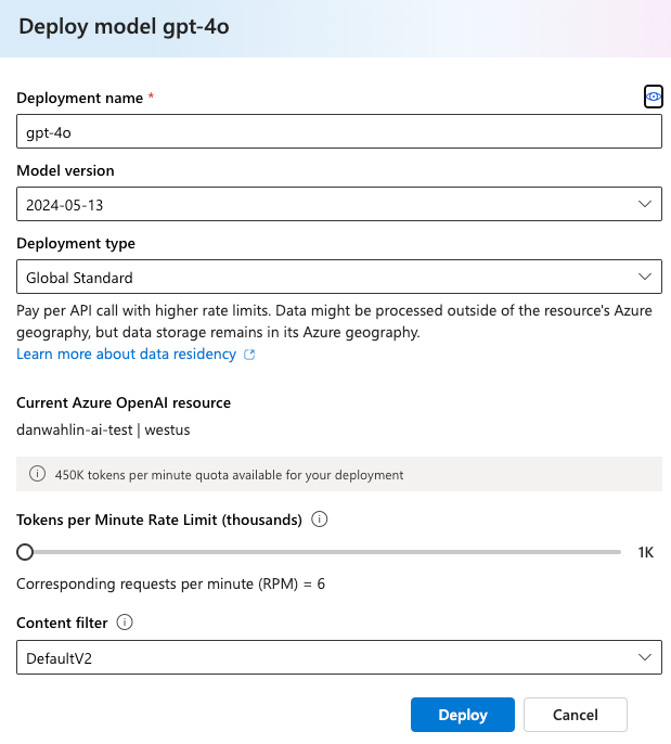 Implantação de modelo de criação do OpenAI do Azure