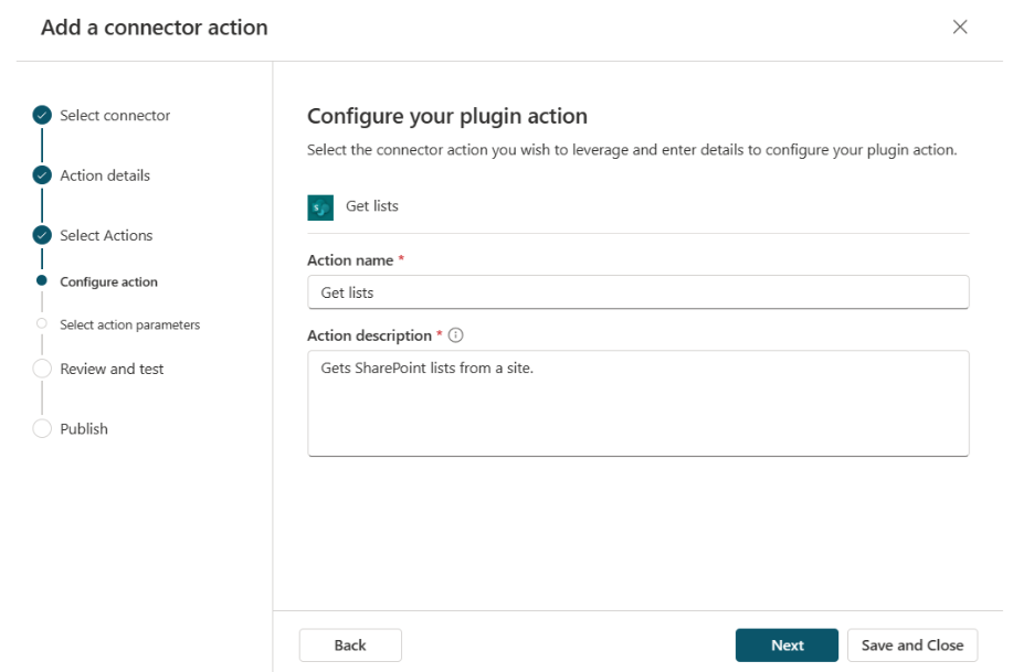 Configurar a ação adicionada do conector