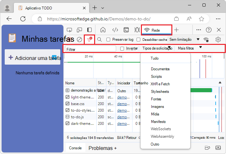 Barra de filtro com esta caixa de verificação selecionada