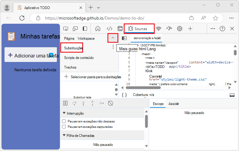 Selecionando a guia Substituições