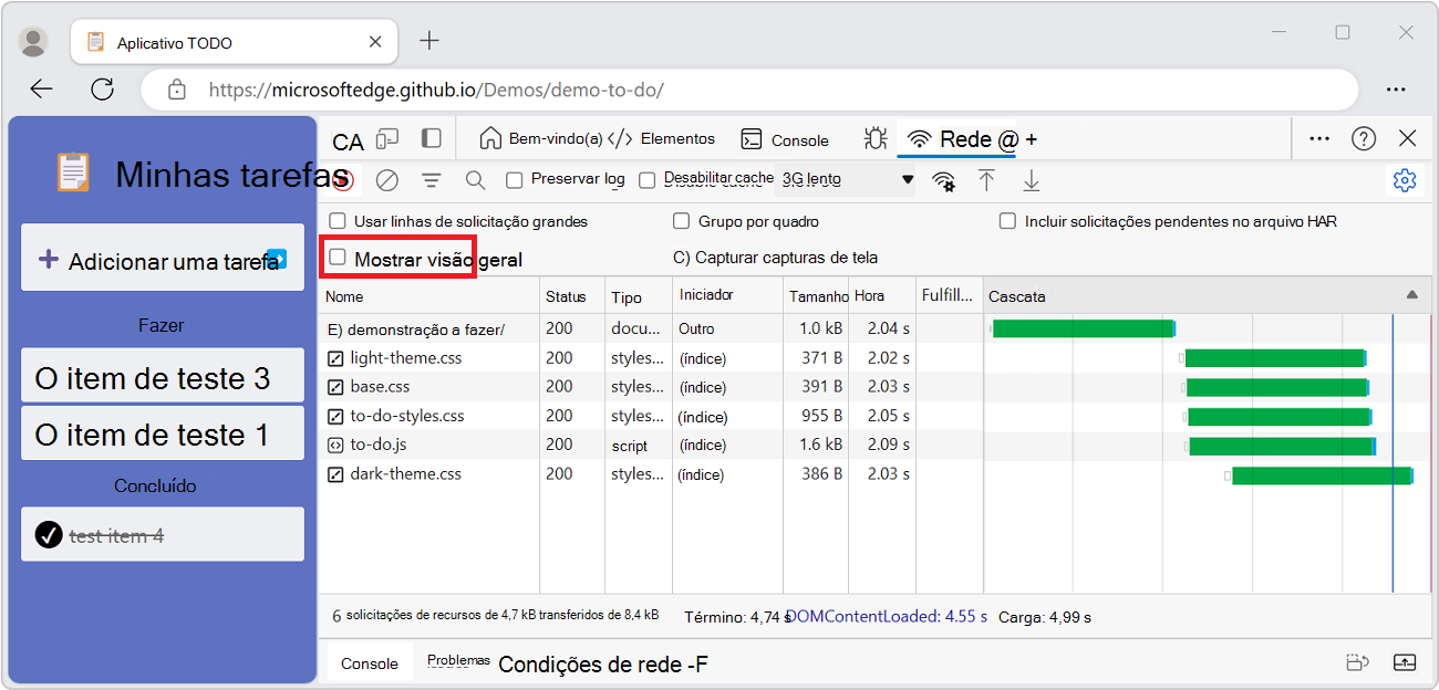 A caixa de verificação Mostrar Descrição Geral